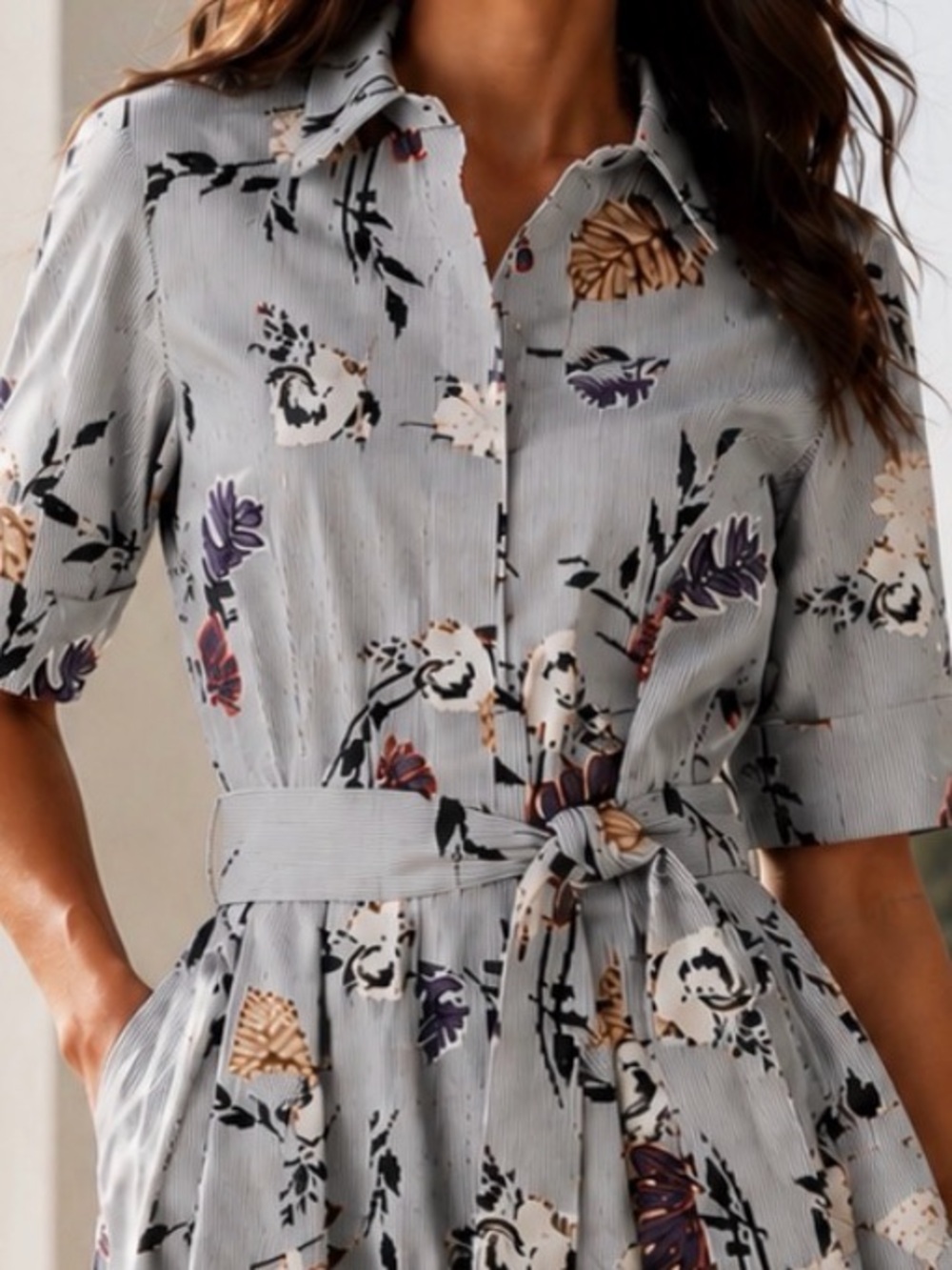 REVOLVE Lafayette 148 Eleni Floral Stripe Belted Shirt Dress Size Large - Picture 3 of 11
